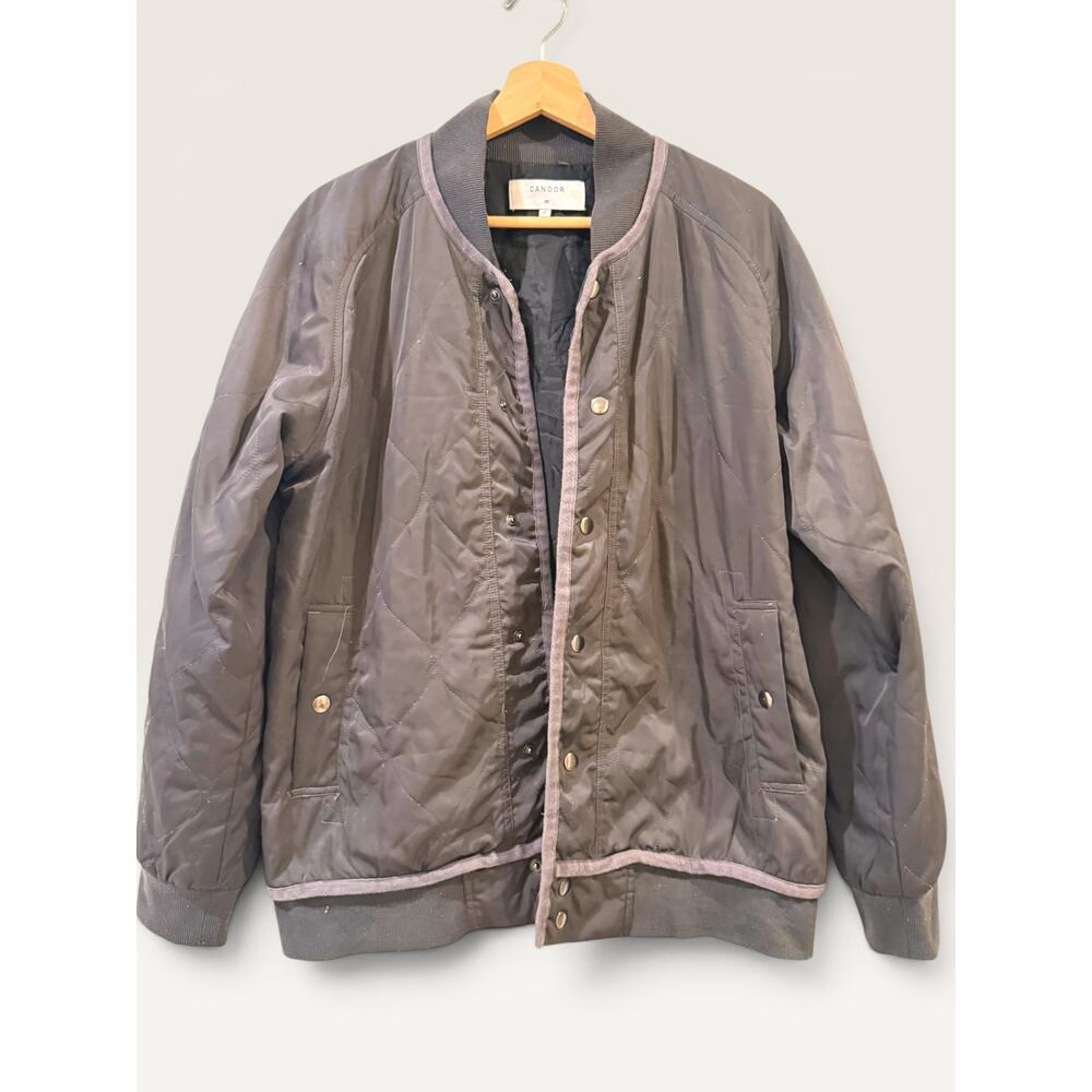 CANDOR Quilted Snap Bomber Jacket Charcoal Grey Contrast Stitch Size 2/M GUC - Picture 2 of 5